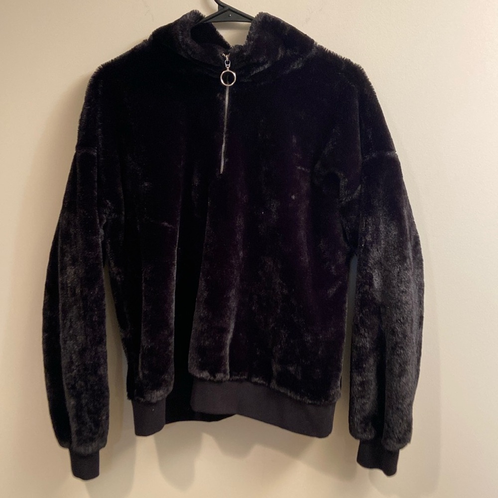 Nine West Black Fluffy Quarter Zip